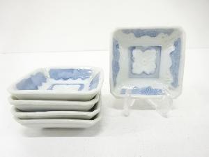 古伊万里　染付　花　四方小皿　5客揃